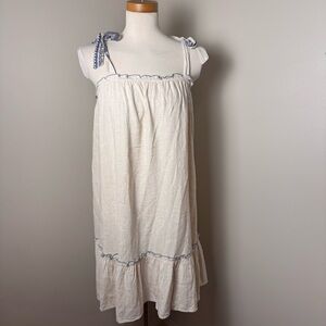 HEM & THREAD Linen Blend Shoulder Tie Sundress NATURAL LINEN / LARGE
